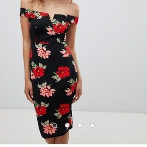 ASOS AX Paris V Detail Floral Midi Dress